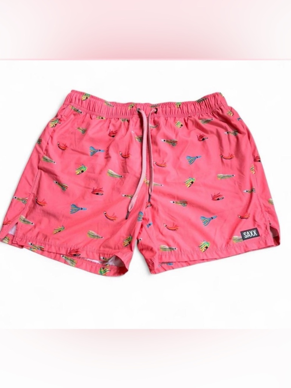 Saxx Men's Pink Swim Hybrids with Fishing Lure Print
